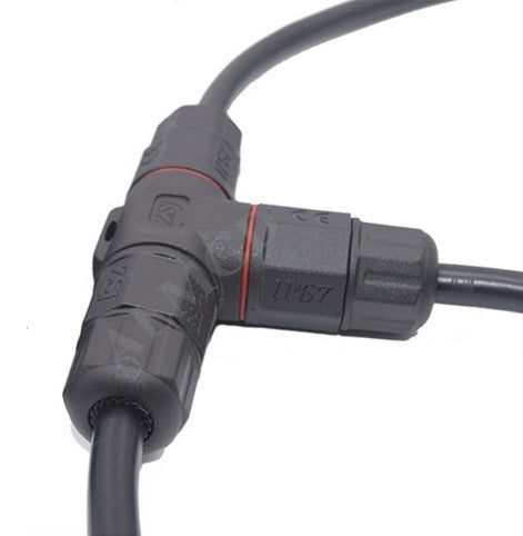 Waterdichte kabelverbinder - T splitter - schroefdraad bevestiging - IP67 connector Waterdichte kabelverbinder - T splitter - schroefdraad bevestiging - IP67 connector